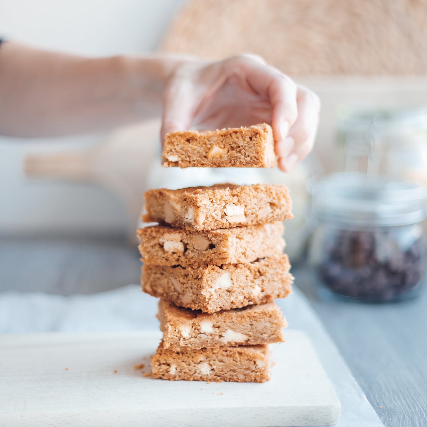 Macadamia-Witte chocolade Squares